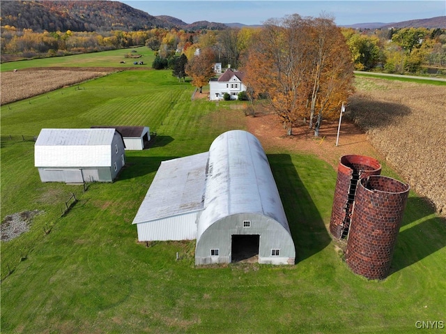 birds eye view of property featuring a mountain view and a rural view