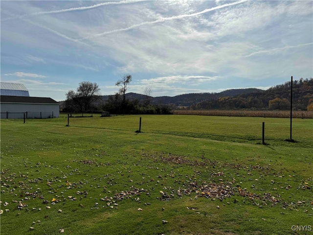 view of yard with a mountain view and a rural view