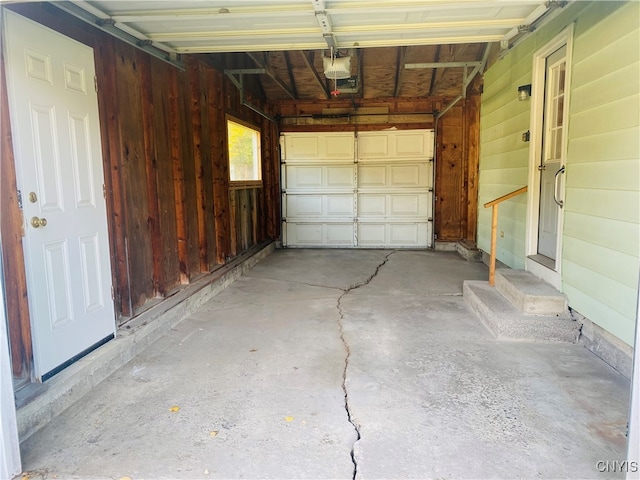 garage with a garage door opener