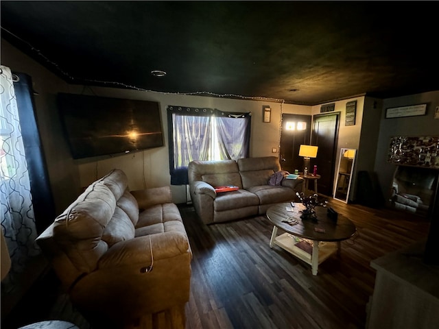 cinema room with hardwood / wood-style floors