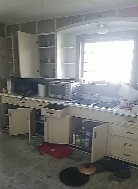 kitchen featuring sink and white cabinets