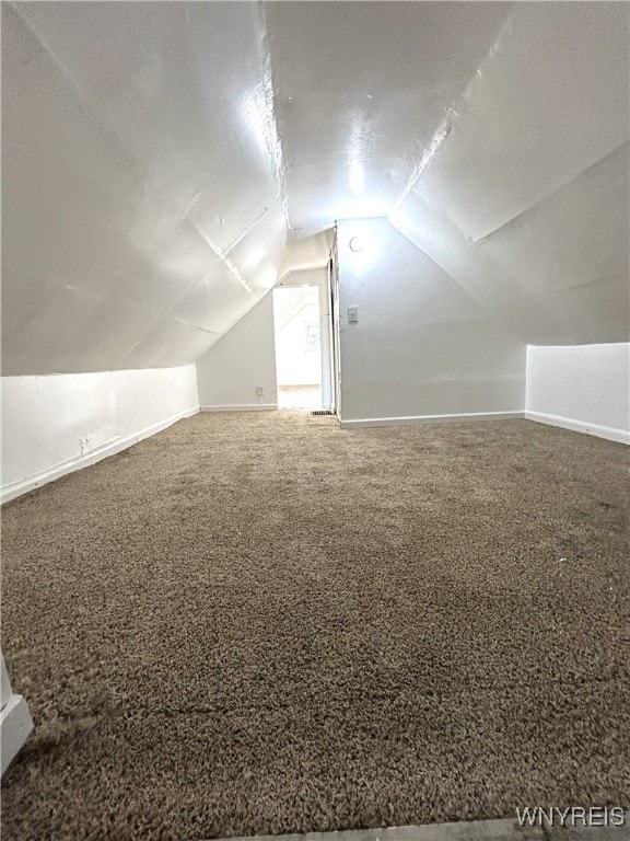 additional living space with lofted ceiling and carpet floors