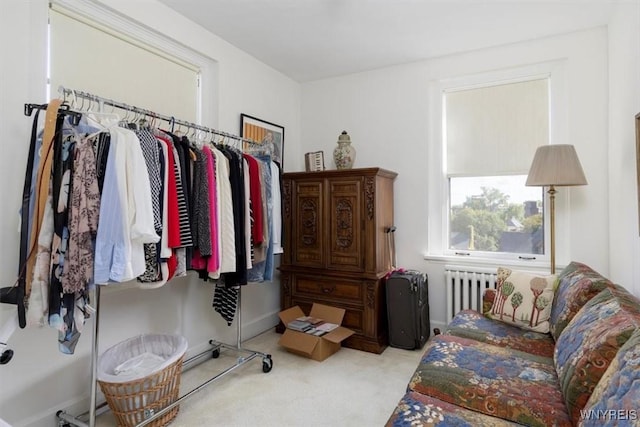 interior space with carpet and radiator