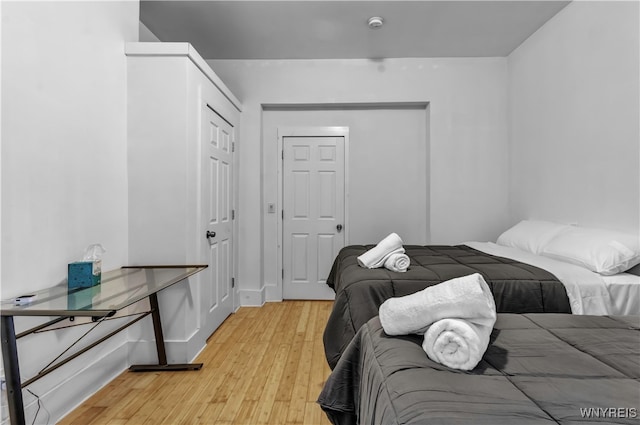 bedroom with a closet and wood-type flooring