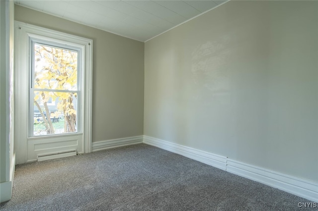 empty room with a baseboard radiator, carpet, and a wealth of natural light