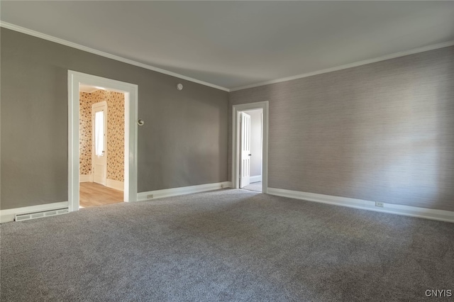 carpeted empty room with ornamental molding