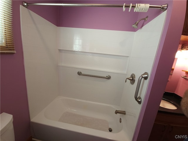 full bathroom featuring toilet, vanity, and shower / bath combination