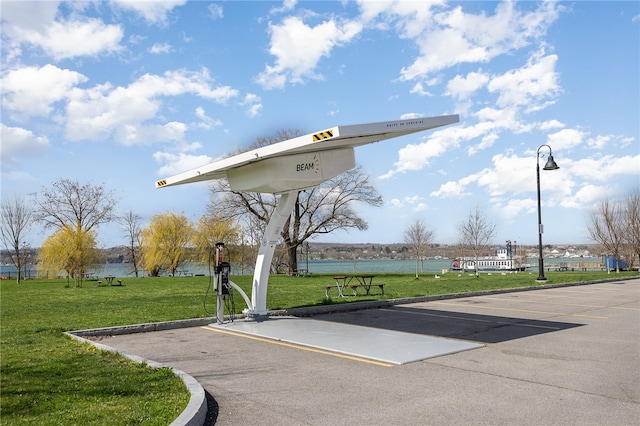 surrounding community featuring a yard and a water view