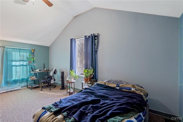 26 W 2nd St, Oswego-City, NY 13126 - bedroom with carpet flooring, vaulted ceiling, and a ceiling fan