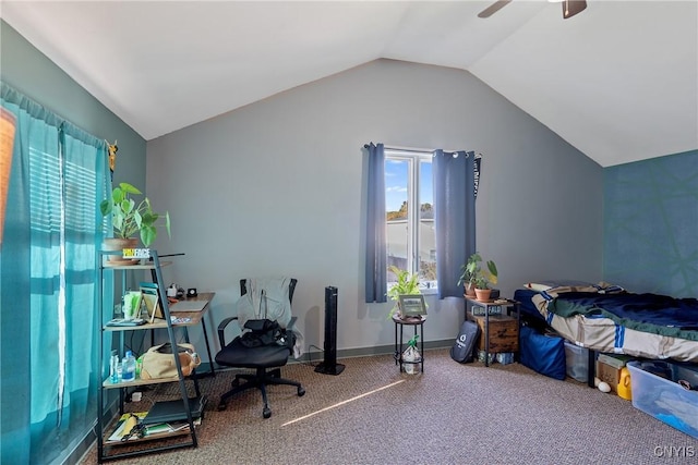26 W 2nd St, Oswego-City, NY 13126 - carpeted bedroom featuring lofted ceiling, ceiling fan, and a desk