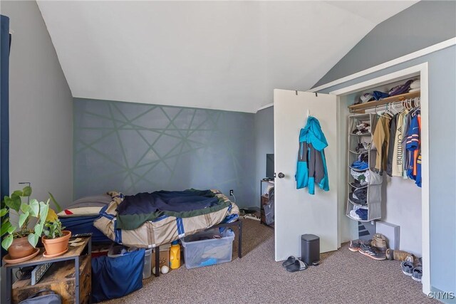26 W 2nd St, Oswego-City, NY 13126 - carpeted bedroom featuring lofted ceiling and a closet