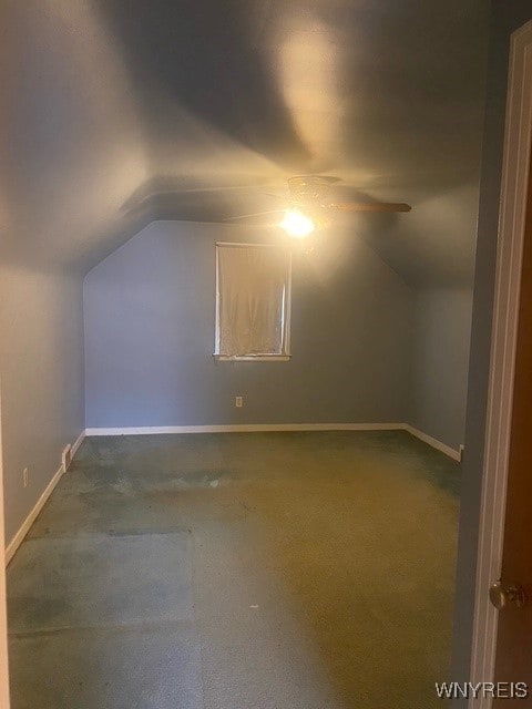 additional living space featuring carpet and vaulted ceiling