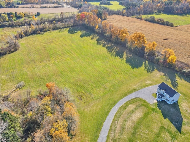 birds eye view of property featuring a rural view