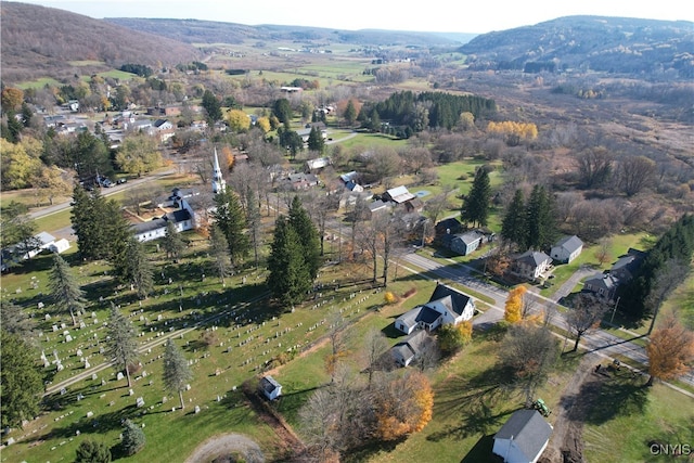 bird's eye view with a mountain view