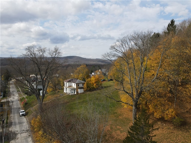 birds eye view of property featuring a mountain view