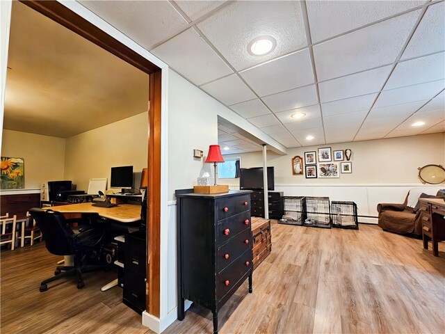 42 Pine Cir, Big Flats, NY 14845 - office area featuring wood finished floors, a drop ceiling, recessed lighting, and a baseboard radiator