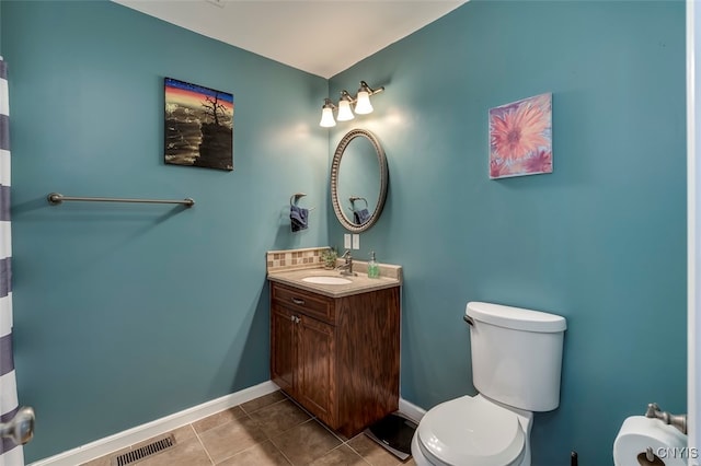 bathroom featuring vanity, toilet, and tile patterned floors