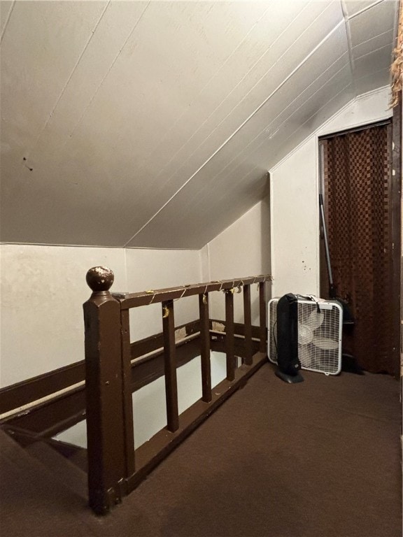 bonus room featuring carpet floors and vaulted ceiling