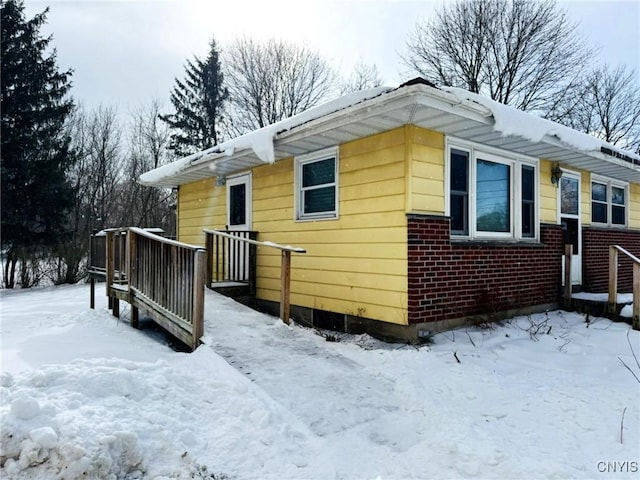 view of snow covered exterior