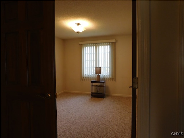 unfurnished room featuring a textured ceiling and light colored carpet