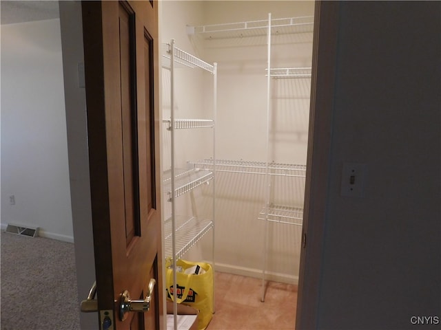 walk in closet with carpet flooring