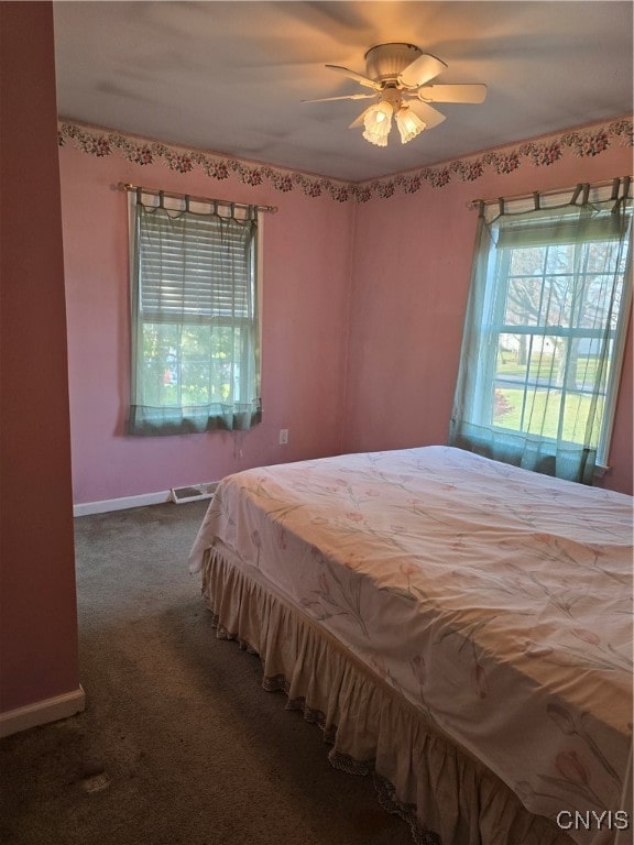 bedroom featuring carpet flooring and ceiling fan