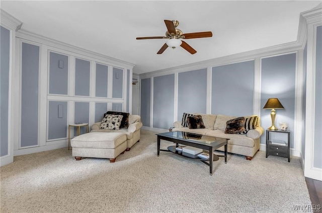 800 W Ferry St Unit 2Cc, Buffalo, NY 14222 - carpeted living room with a decorative wall, ceiling fan, and ornamental molding