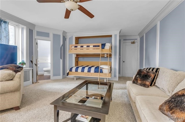 800 W Ferry St Unit 2Cc, Buffalo, NY 14222 - living area with carpet flooring, ceiling fan, and crown molding