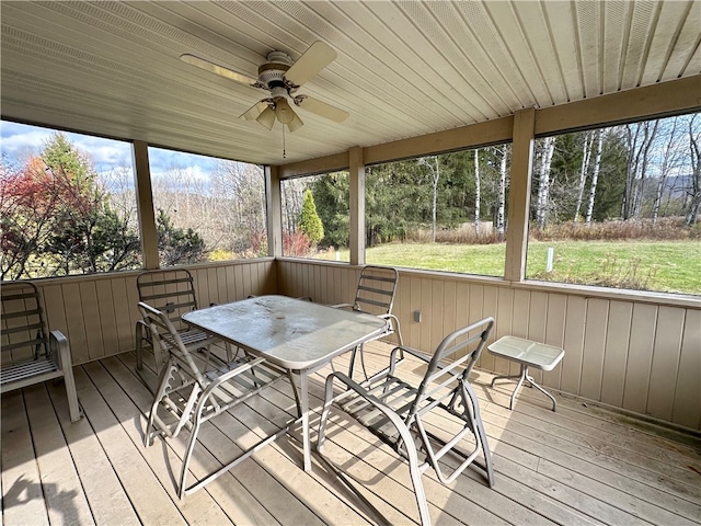 sunroom / solarium featuring ceiling fan