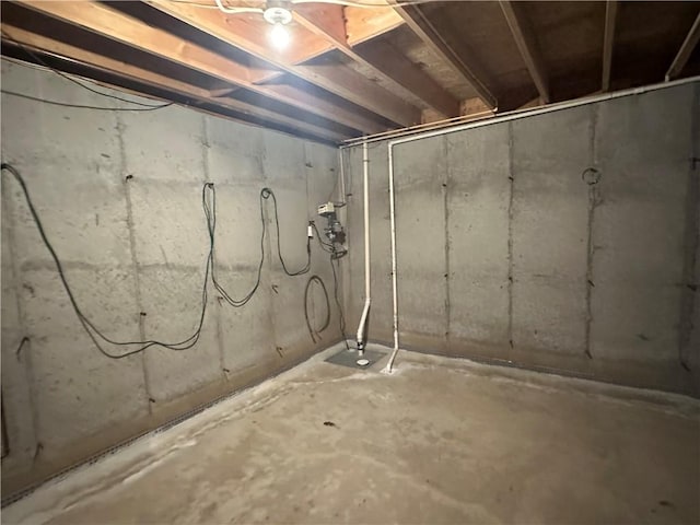 view of unfinished basement