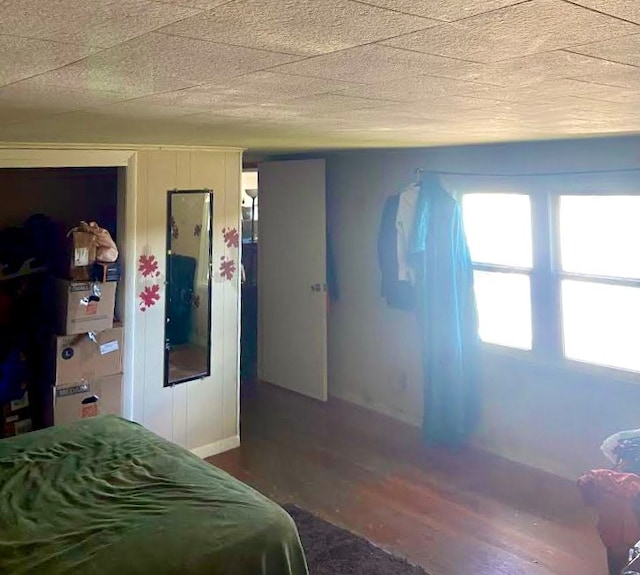 bedroom with dark hardwood / wood-style floors