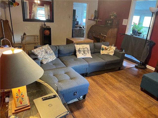 living room with hardwood / wood-style flooring