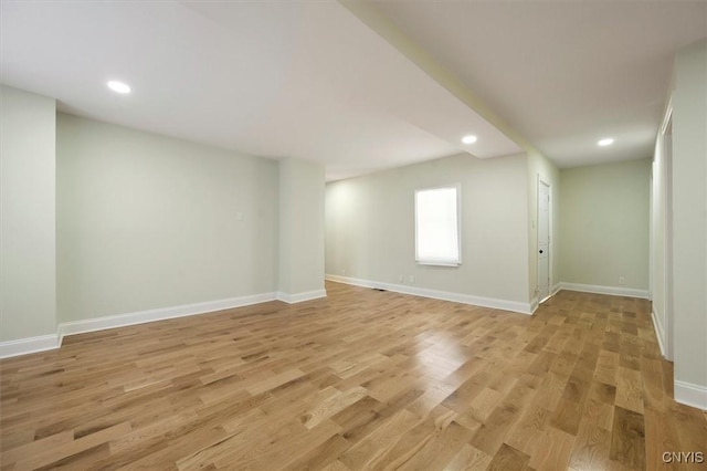 basement with light wood-type flooring