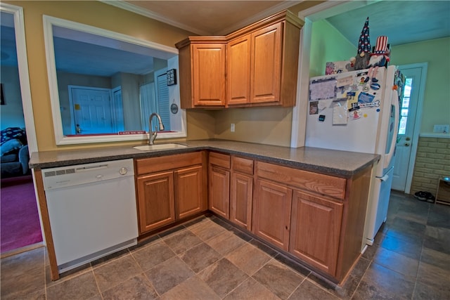 kitchen with white appliances and sink