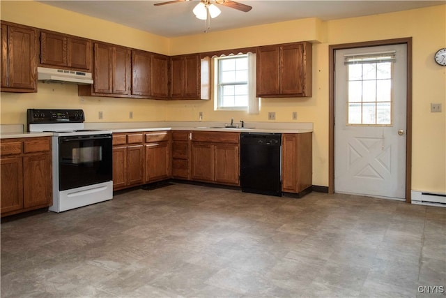 kitchen with dishwasher, white electric stove, sink, and a wealth of natural light