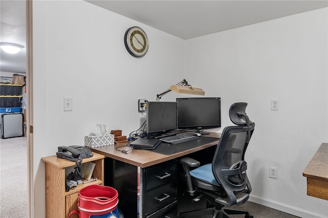 view of carpeted home office