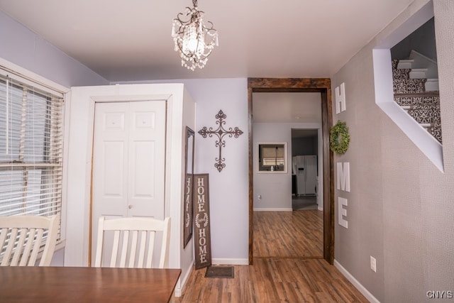 dining room featuring an inviting chandelier and wood-type flooring