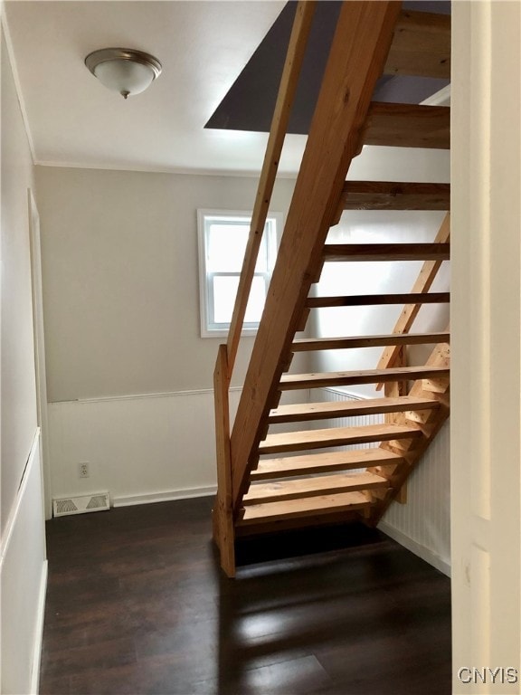 stairs with hardwood / wood-style flooring