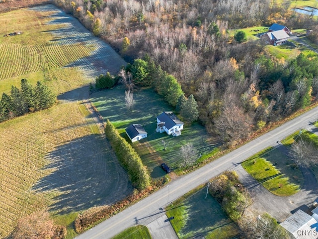 birds eye view of property with a rural view