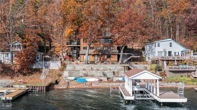 dock area with a water view