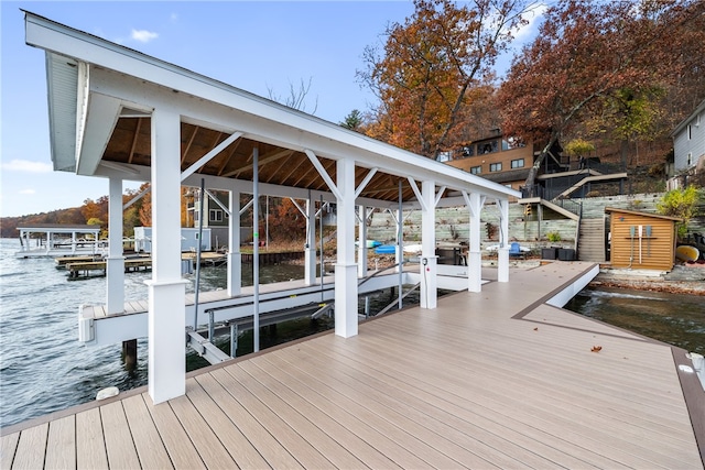 dock area with a water view