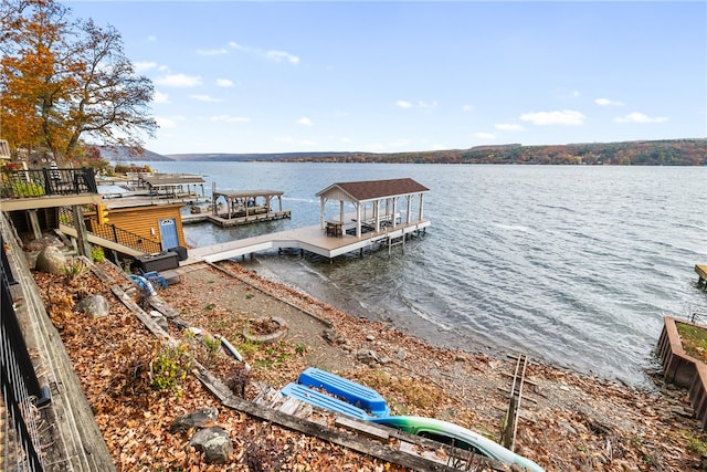 dock area featuring a water view