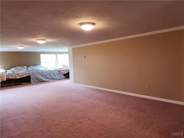 bedroom with carpet flooring and ornamental molding