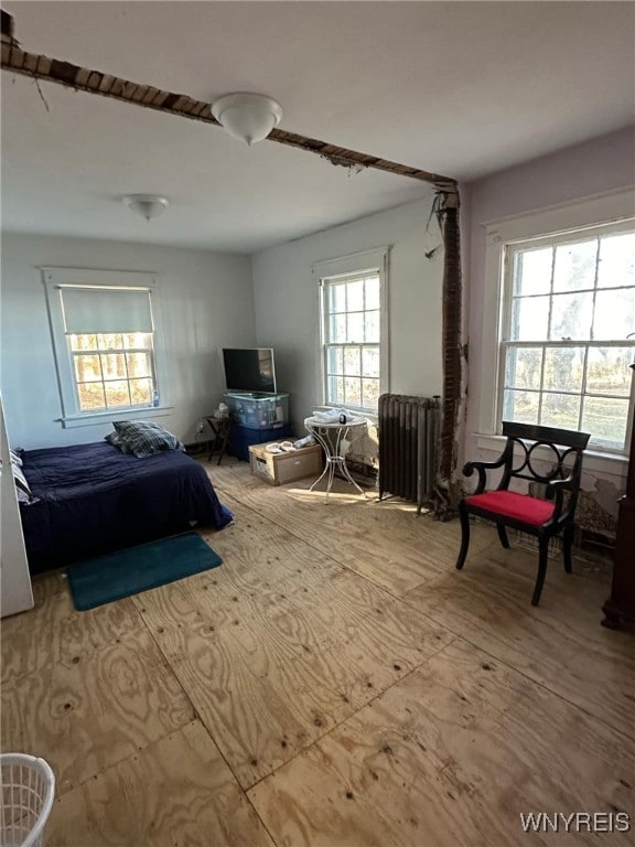 bedroom featuring radiator