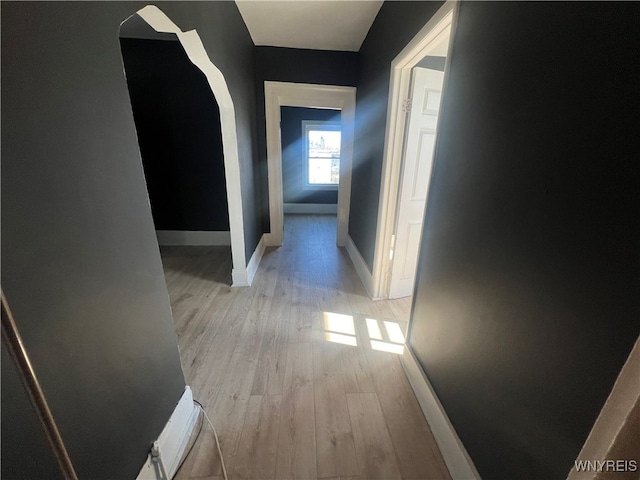 hallway featuring light wood-type flooring