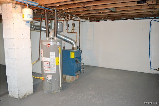 basement featuring water heater