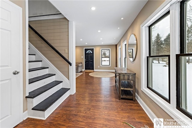 foyer entrance featuring dark wood-type flooring