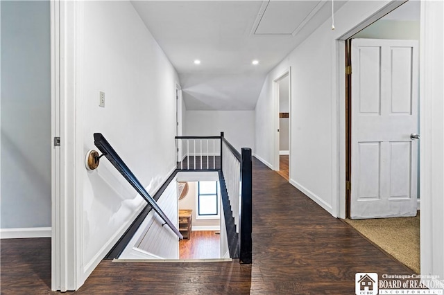 stairs with hardwood / wood-style flooring