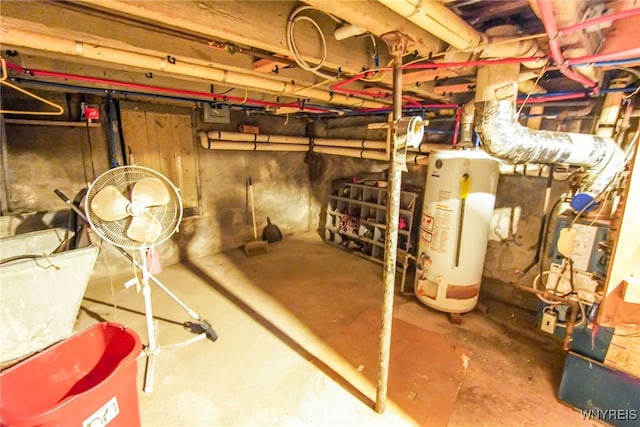 basement featuring water heater