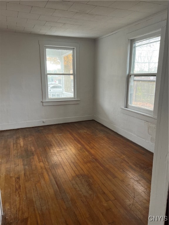 spare room with dark hardwood / wood-style floors and plenty of natural light